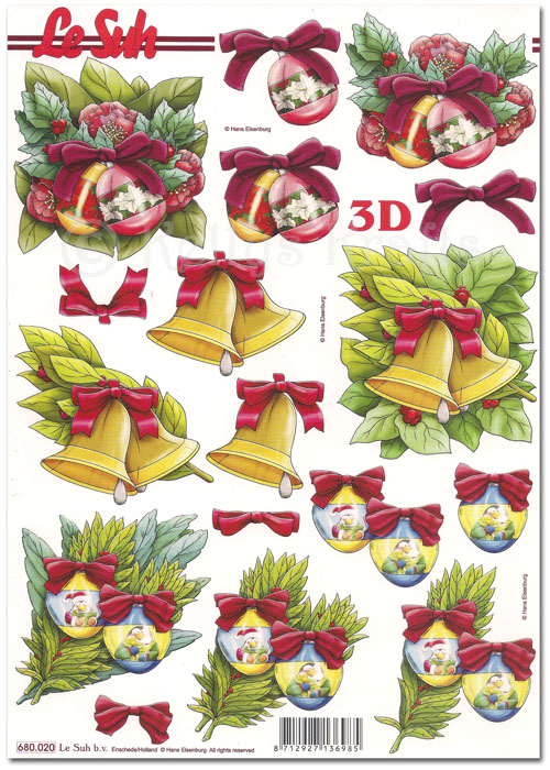 Die Cut 3D Decoupage A4 Sheet - Christmas Baubles & Bells (680020)