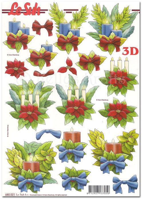 Die Cut 3D Decoupage A4 Sheet - Christmas Candles (680021)
