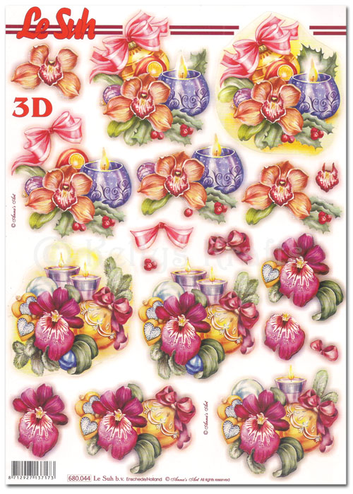 Die Cut 3D Decoupage A4 Sheet - Christmas Candles (680044)