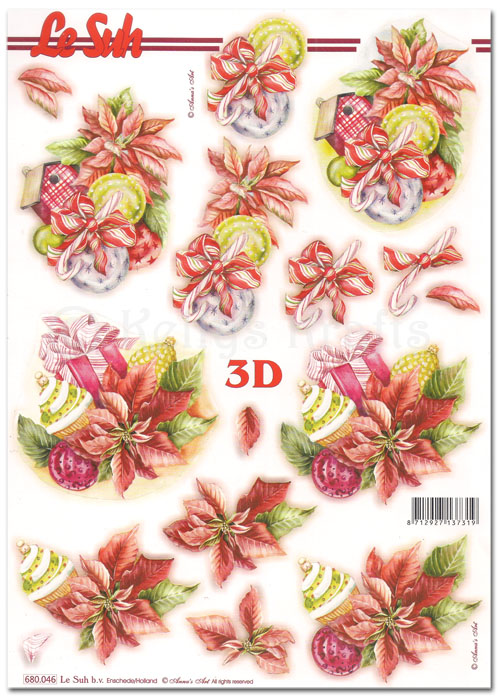 Die Cut 3D Decoupage A4 Sheet - Christmas Floral Decorations (680046)