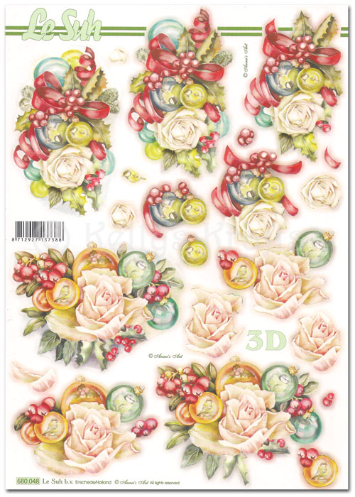 Die Cut 3D Decoupage A4 Sheet - Christmas Floral Decorations (680048)