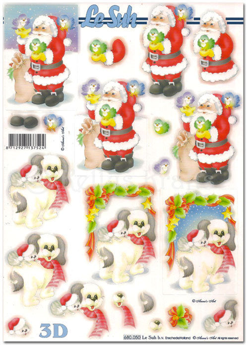 (image for) Die Cut 3D Decoupage A4 Sheet - Christmas Santa & Animals (680050)