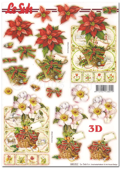 Die Cut 3D Decoupage A4 Sheet - Christmas Flowers (680052)