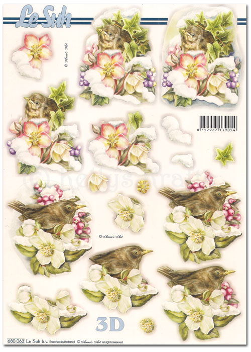 Die Cut 3D Decoupage A4 Sheet - Christmas Blackbird (680063)