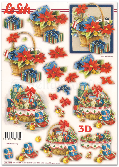 Die Cut 3D Decoupage A4 Sheet - Christmas Baskets with Gifts (680064)