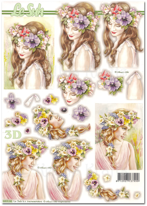 Die Cut 3D Decoupage A4 Sheet - Ladies with Flowers in Hair (680066)