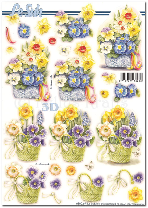 Die Cut 3D Decoupage A4 Sheet - Flowers in Baskets (680069)