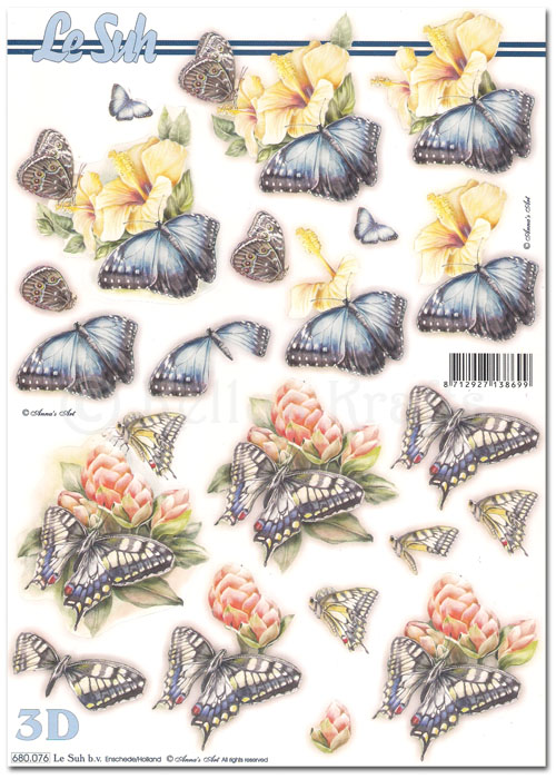 Die Cut 3D Decoupage A4 Sheet - Butterflies on Flowers (680076)