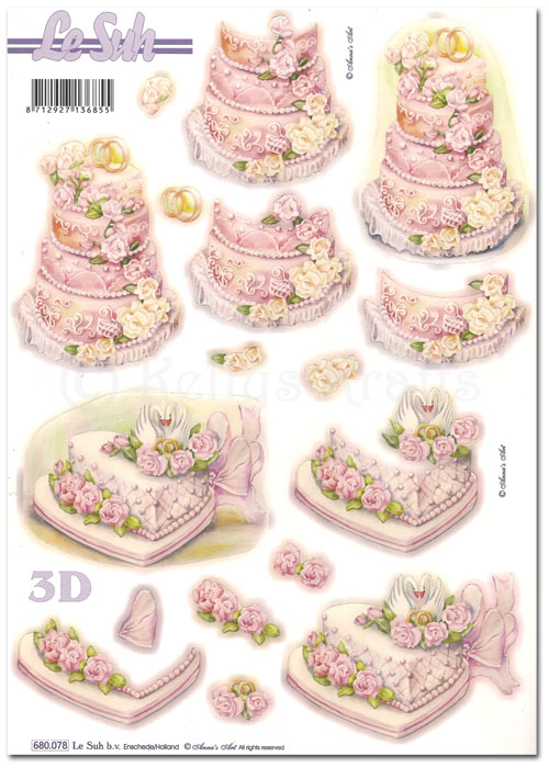 Die Cut 3D Decoupage A4 Sheet - Wedding Cakes (680078)