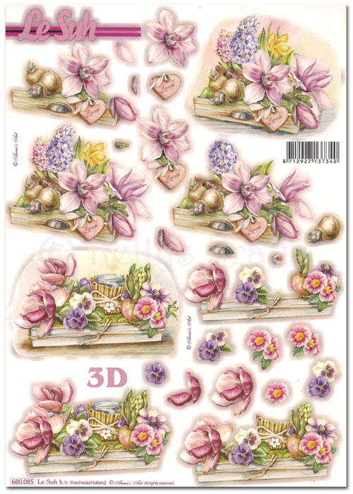 Die Cut 3D Decoupage A4 Sheet - Flowers in Trays (680085)