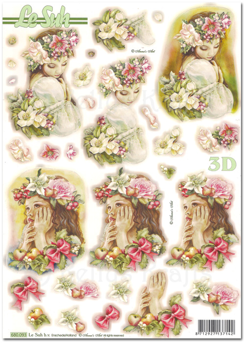 Die Cut 3D Decoupage A4 Sheet - Girls with Flowers in Hair (680093)