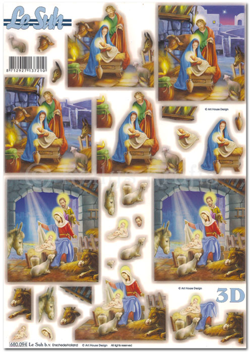 (image for) Die Cut 3D Decoupage A4 Sheet - Christmas Religious Scenes (680094)