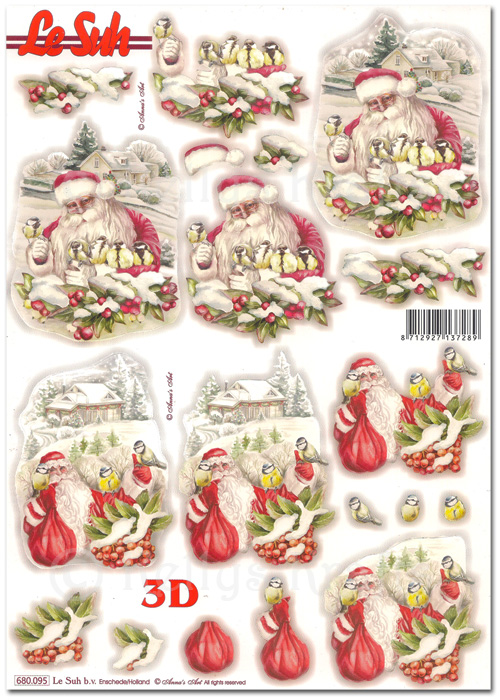 Die Cut 3D Decoupage A4 Sheet - Christmas Birds & Santa Claus (680095) - Click Image to Close