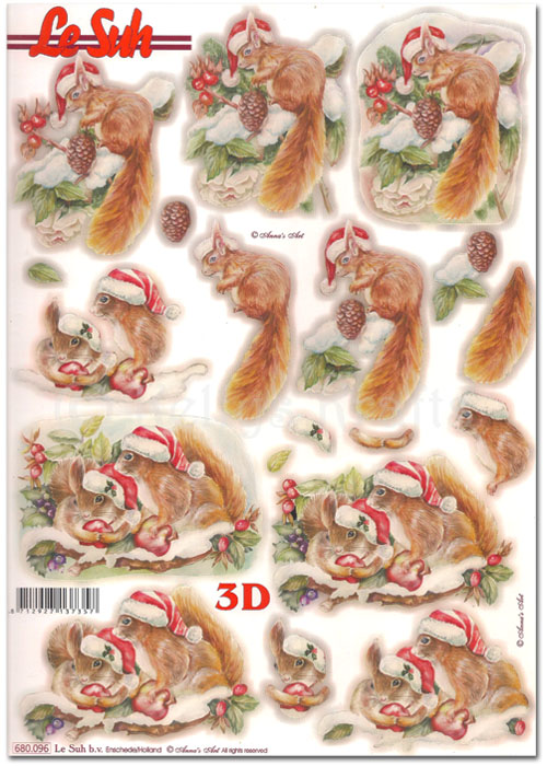 (image for) Die Cut 3D Decoupage A4 Sheet - Christmas Squirrels (680096)