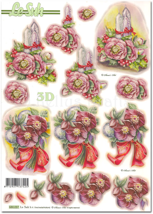 (image for) Die Cut 3D Decoupage A4 Sheet - Christmas Floral Decorations (680097)