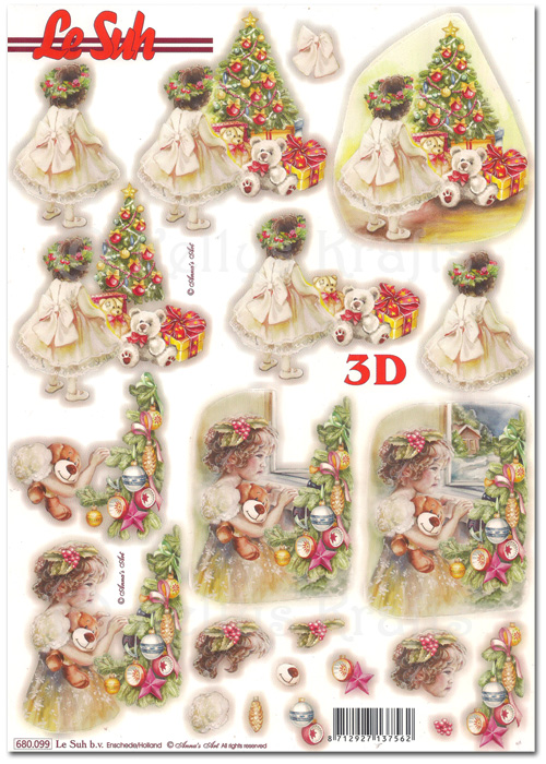 (image for) Die Cut 3D Decoupage A4 Sheet - Christmas Tree & Children (680099)