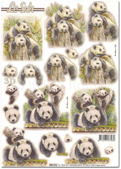 Die Cut 3D Decoupage A4 Sheet - Panda Bears (680105)