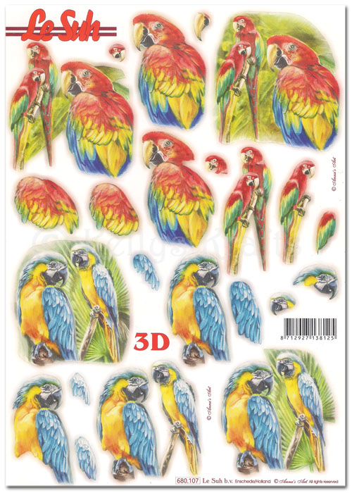 Die Cut 3D Decoupage A4 Sheet - Parrots (680107)