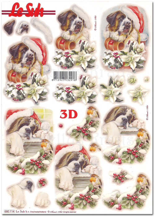 Die Cut 3D Decoupage A4 Sheet - Christmas Dogs (680114)