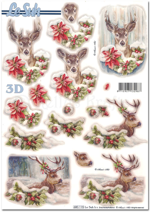 Die Cut 3D Decoupage A4 Sheet - Christmas Deer/Reindeer (680115)
