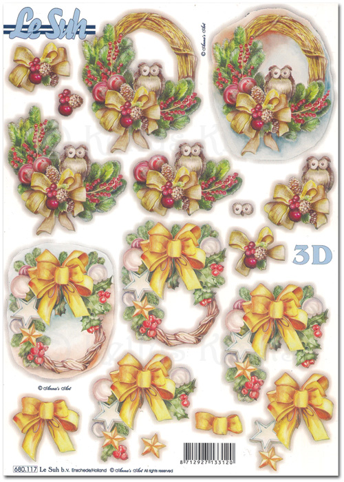 Die Cut 3D Decoupage A4 Sheet - Christmas Wreaths (680117)
