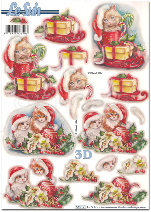 Die Cut 3D Decoupage A4 Sheet - Christmas Cats (680121)