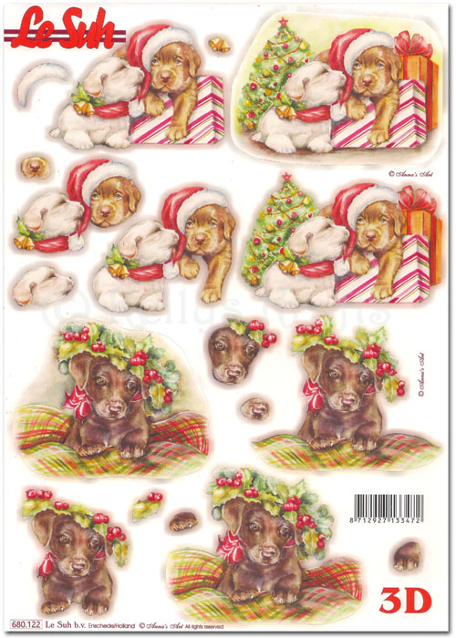 Die Cut 3D Decoupage A4 Sheet - Christmas Dogs (680122)