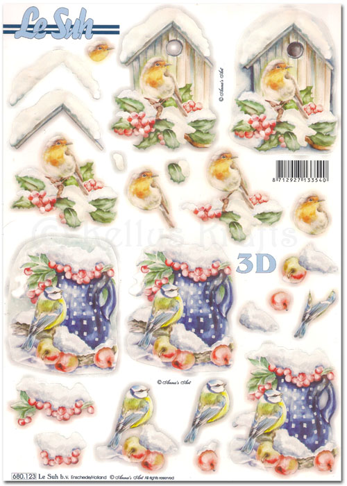 Die Cut 3D Decoupage A4 Sheet - Christmas Birds (680123) - Click Image to Close