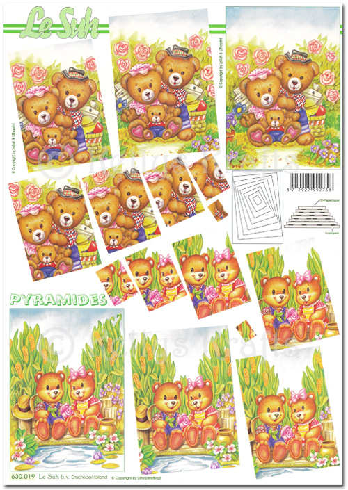 3D Pyramid Decoupage A4 Sheet - Teddy Bears (630019)