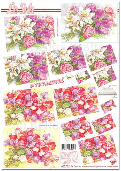 (image for) 3D Pyramid Decoupage A4 Sheet - Flowers/Floral (630077)