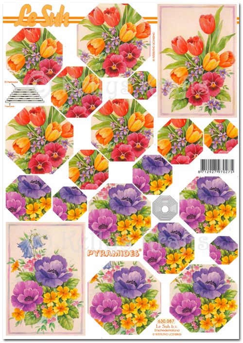 (image for) 3D Pyramid Decoupage A4 Sheet - Flowers/Floral (630087)