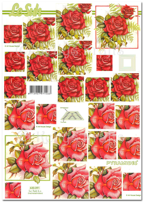 (image for) 3D Pyramid Decoupage A4 Sheet - Flowers/Floral (630091)