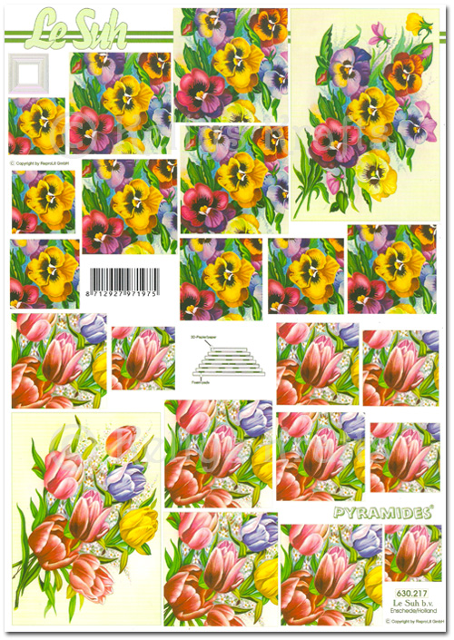 (image for) 3D Pyramid Decoupage A4 Sheet - Flowers/Floral (630217)