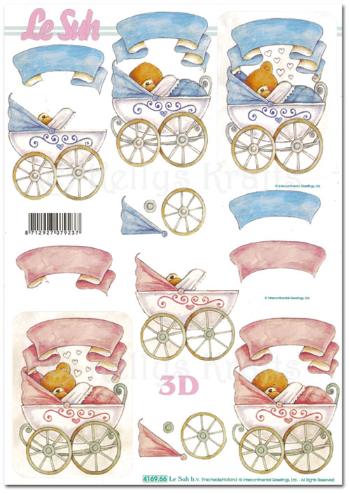 3D Decoupage A4 Sheet - Baby Prams (416966)