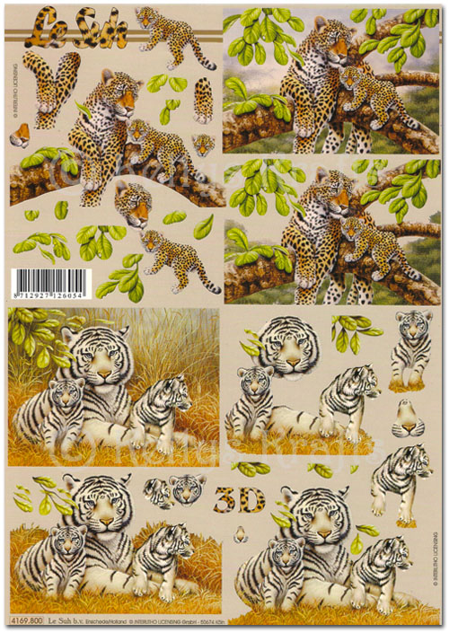 3D Decoupage A4 Sheet - Tigers & Cheetahs (4169800)