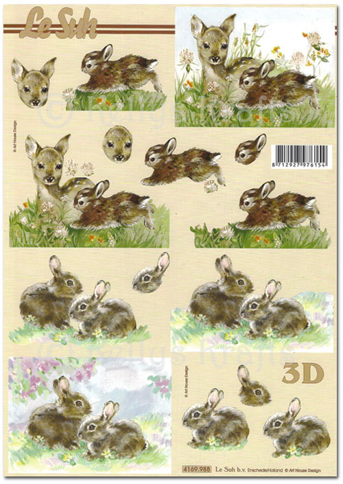3D Decoupage A4 Sheet - Bunny Rabbits & Deer (4169988)