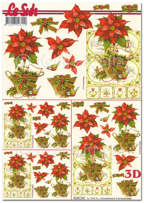 (image for) 3D Decoupage A4 Sheet - Christmas Poinsettia Flowers (4169747)