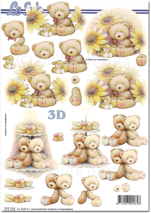 3D Decoupage A4 Sheet - Teddy Bears (777173)