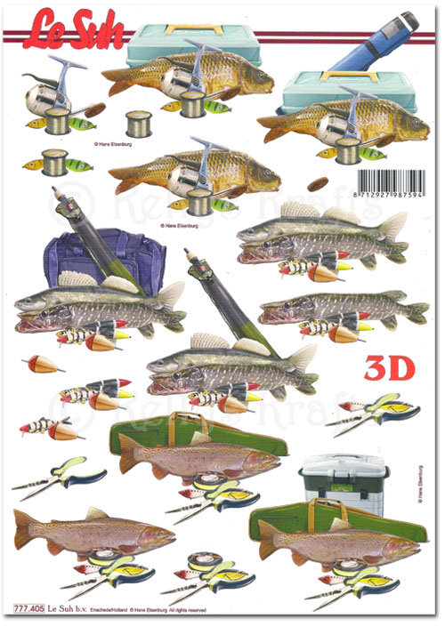 3D Decoupage A4 Sheet - Fishing (777405)