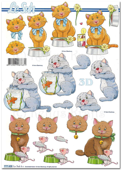 3D Decoupage A4 Sheet - Cartoon Cats (777428)