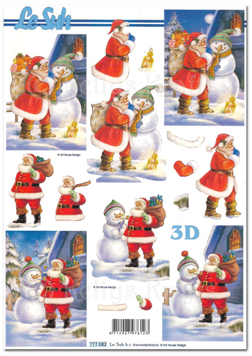 3D Decoupage A4 Sheet - Christmas Santa Claus & Snowman (777082)
