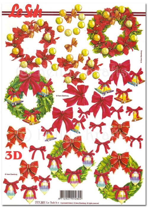 (image for) 3D Decoupage A4 Sheet - Christmas Wreaths (777301)