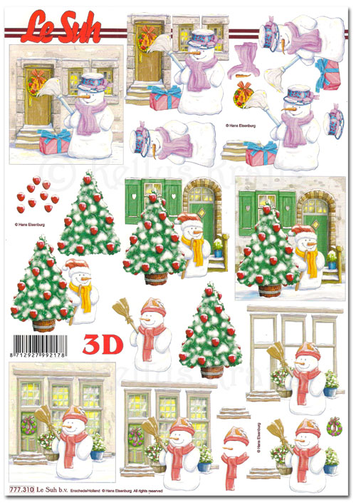 3D Decoupage A4 Sheet - Christmas Front Doors & Snowmen (777310)
