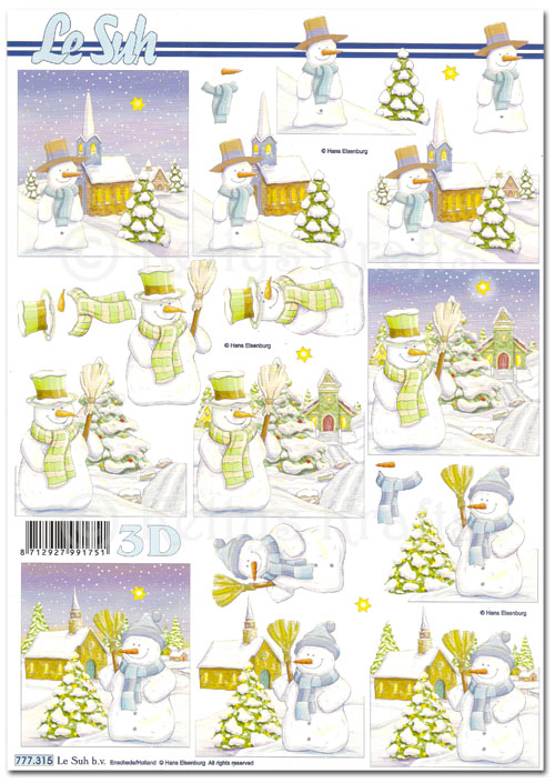 3D Decoupage A4 Sheet - Christmas Snowmen Scenes (777315)