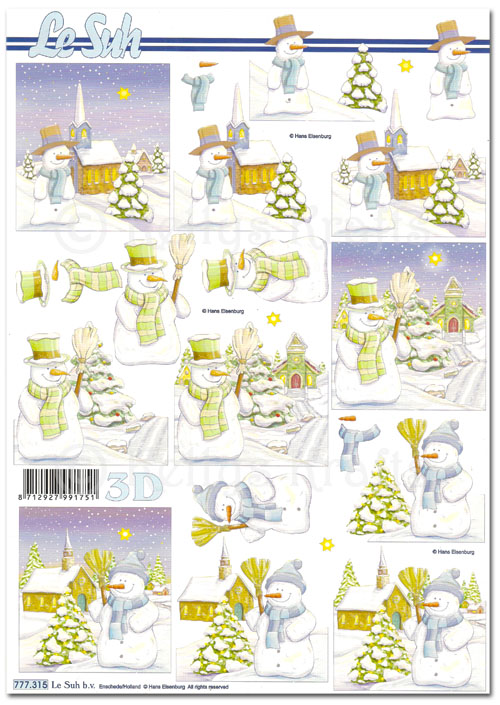 (image for) 3D Decoupage A4 Sheet - Christmas Snowmen Scenes (777315)