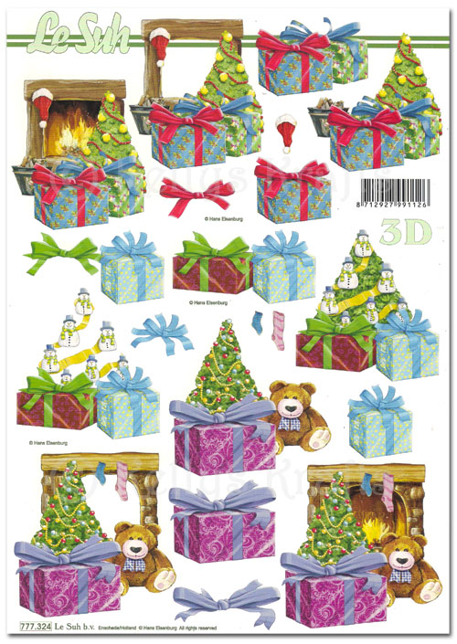 (image for) 3D Decoupage A4 Sheet - Christmas Fireplace & Gifts (777324)