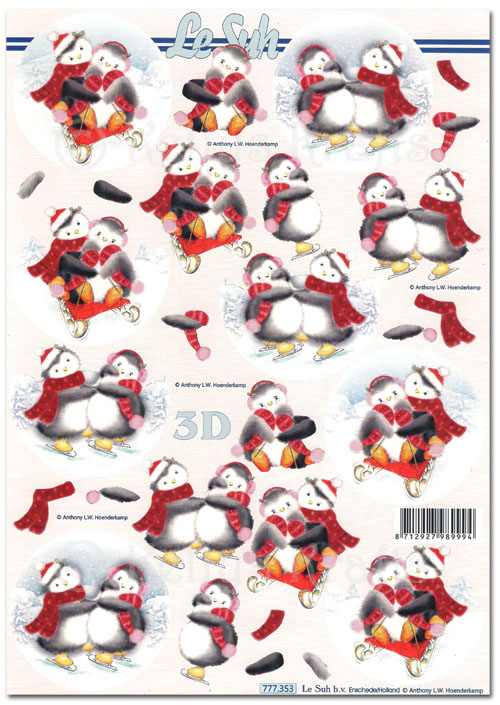 3D Decoupage A4 Sheet - Christmas Penguins (777353)