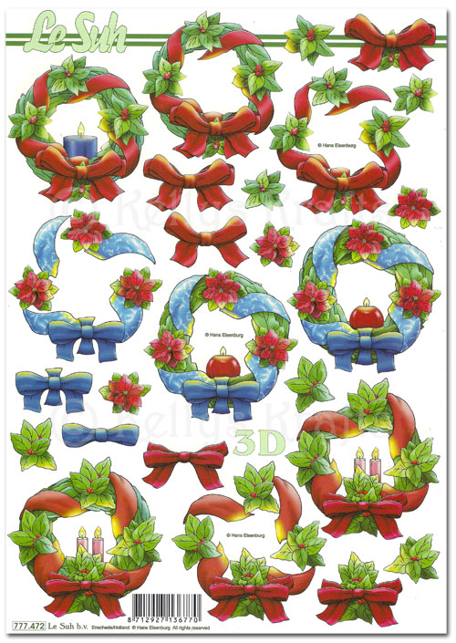 (image for) 3D Decoupage A4 Sheet - Christmas Wreaths (777472)