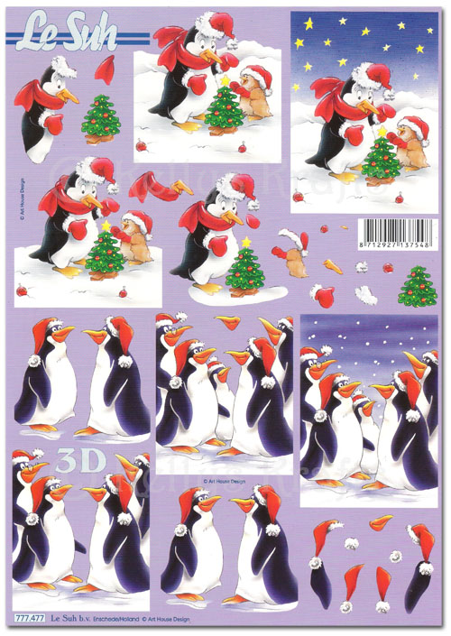 3D Decoupage A4 Sheet - Christmas Penguins (777477)