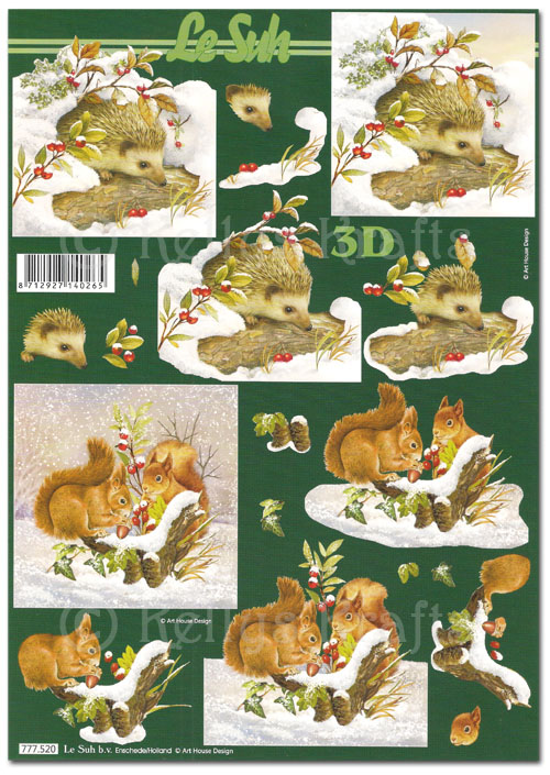 3D Decoupage A4 Sheet - Christmas Hedgehog & Squirrels (777520)